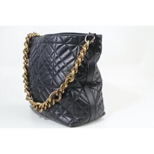 MONICA BINI Black Quilted Leather Tote Bag Gold Chunky Chain Strap Made in Italy